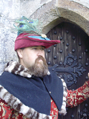 Red and Black Velvet Bycocket with Peacock Feathers Red and Black Velvet Bycocket with Peacock Feathers