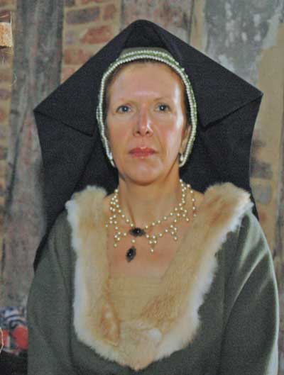 Sage Green Linen Coif with Passement on the edge with Stiffened Black Linen Veil Sage Green Linen Coif with Passement on the edge with Stiffened Black Linen Veil