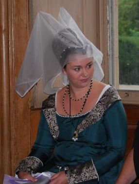 Authentic Silk Brocade Late C15th Hennin, with Silk Veil. Made for a Wedding