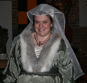 Silver Truncated Hennin with fine Silver Trim and encrusted in Red Jewels