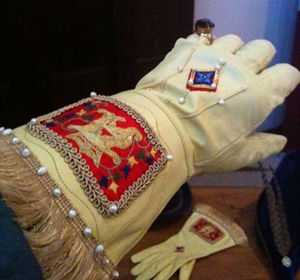 Crowned 'A' Embroidered Gloves with Silkwork and Pearls