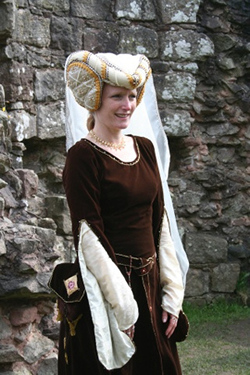 Light Gold Silk and Gold Brocade Heart Shaped Hennin, with Amber Jewels and Pearls Light Gold Silk and Gold Brocade Heart Shaped Hennin, with Amber Jewels and Pearls