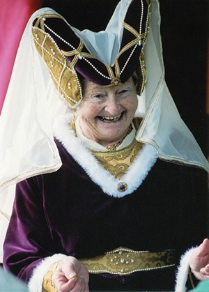 Purple and gold heart shaped hennin with veil Purple and gold heart shaped hennin with veil