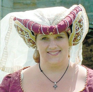 Burgundy and gold silk heart shaped hennin Burgundy and gold silk heart shaped hennin