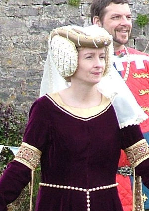 Dark Gold Silk and Cream Brocade Heart Shaped Hennin, Embroidered in Goldwork and Encrusted with Jewels and Pearls Dark Gold Silk and Cream Brocade Heart Shaped Hennin, Embroidered in Goldwork and Encrusted with Jewels and Pearls