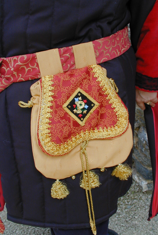 Red and Gold Brocade Pouch with Embroidered Initial. Favoured during the Mid to Late C14th/Early C15th Red and Gold Brocade Pouch with Embroidered Initial. Favoured during the Mid to Late C14th/Early C15th
