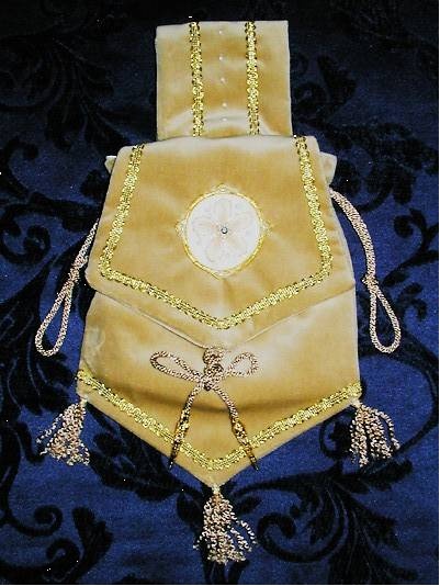 Champagne Velvet Pouch with Silkwork, Crystals and pearls