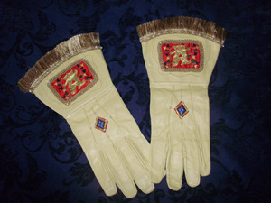 Goldwork Crowned 'A' Embroidered Gloves with Silkwork and Pearls
