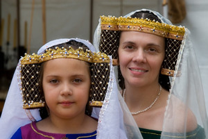 Two Gold Brocade Templars with Red and Blue Jewels and encrusted with Pearls Two Gold Brocade Templars with Red and Blue Jewels and encrusted with Pearls