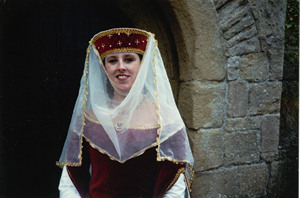 Red velvet torque with veil