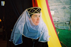 Burgundy velvet torque with veil