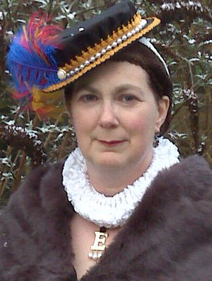 Embroidered Black Satin Italian Bonet, trimmed with Gold and Feathers Embroidered Black Satin Italian Bonet, trimmed with Gold and Feathers