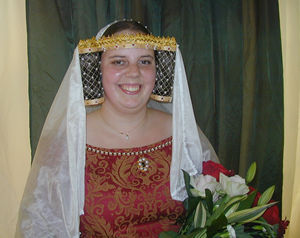 Gold Silk Templars, with Red and Amber Jewels and Pearls, with a Silk Veil edged in Pearls Gold Silk Templars, with Red and Amber Jewels and Pearls, with a Silk Veil edged in Pearls