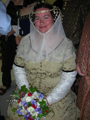 Gold Silk Templars, with Red and Amber Jewels and Pearls, with a Silk Veil edged in Pearls Gold Silk Templars, with Red and Amber Jewels and Pearls, with a Silk Veil edged in Pearls